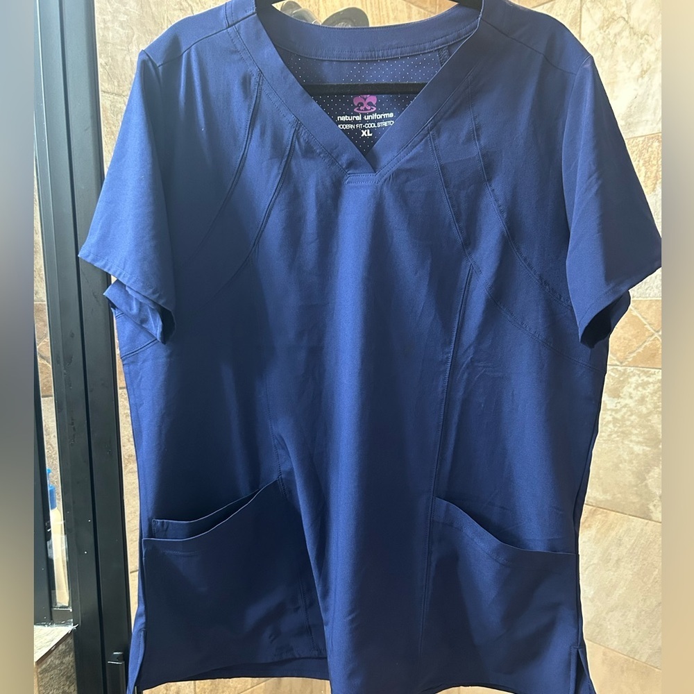 Natural Uniforms Cool Stretch Navy Scrub Top Women’s XL Medical Nursing